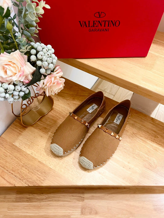 ROCKSTUD CIDER BROWN CANVAS ESPADRILLES - 36