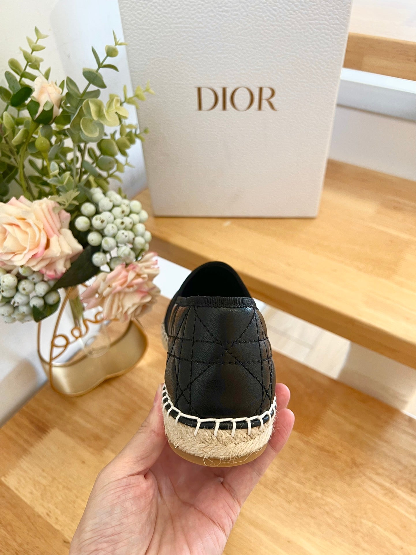 GRANVILLE ESPADRILLE BLACK QUILTED CANNAGE CALFSKIN - 36