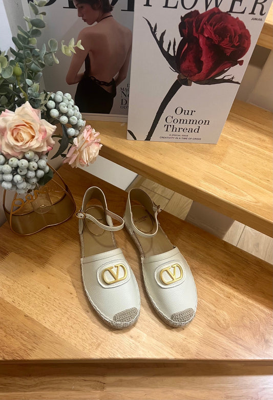 VALENTINO 26S ESPADRILLE SHOES IN WHITE CALFSKIN
