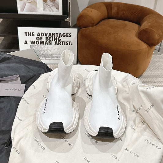 BALENCIAGA 25S SPEED TRAINER SNEAKERS 55 MM IN WHITE KNIT - 35