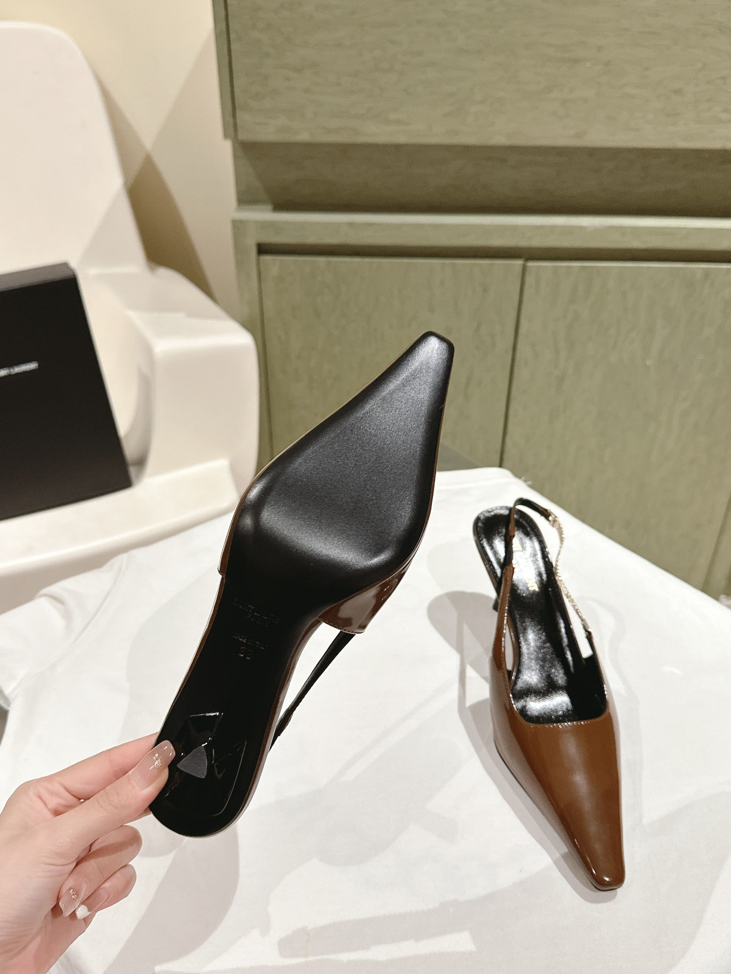 BLAKE SLINGBACK PUMPS 80 IN BROWN PATENT LEATHER - 35
