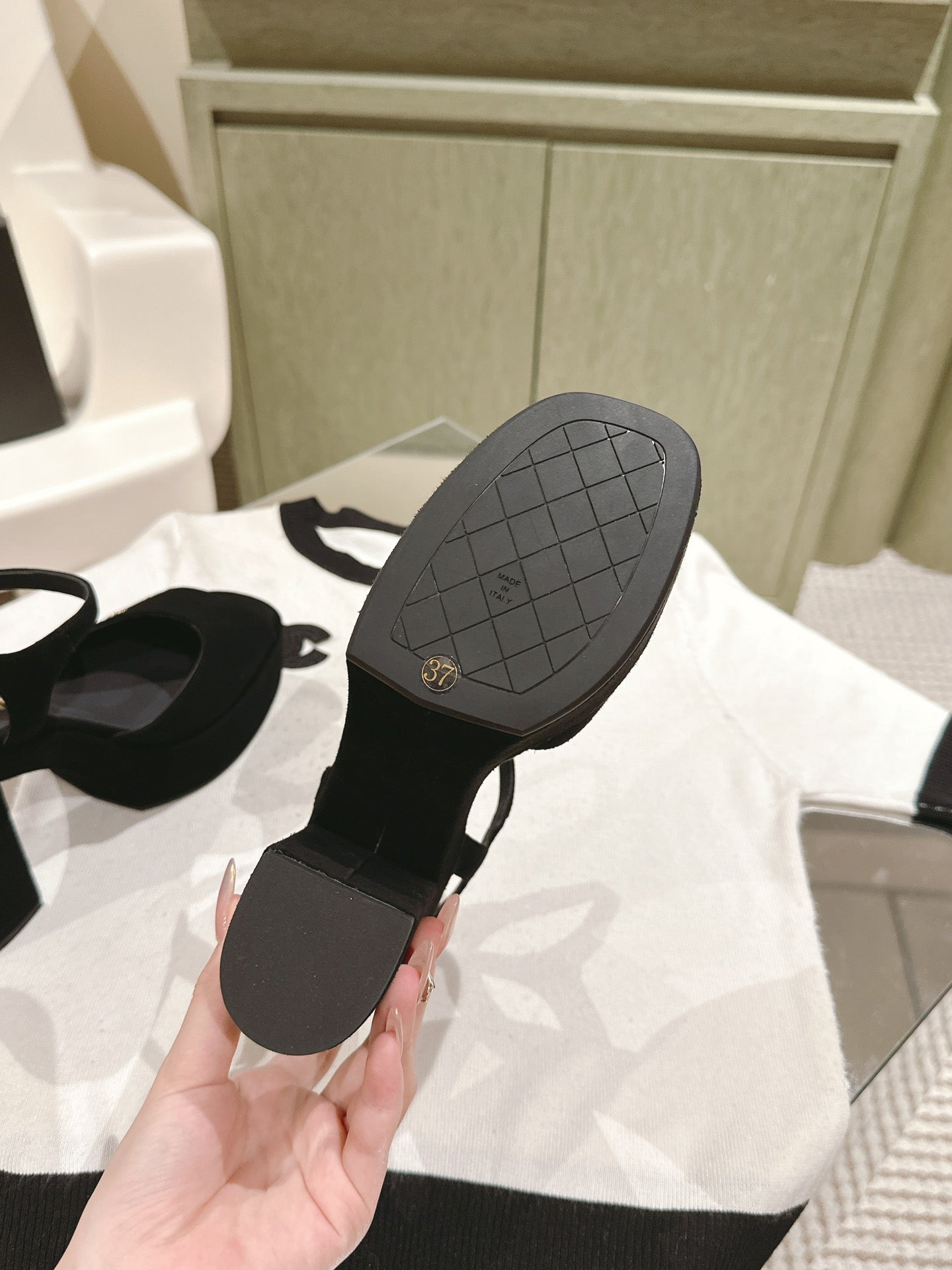 CC HIGH SANDAL BLACK SUEDE CALFSKIN - 35