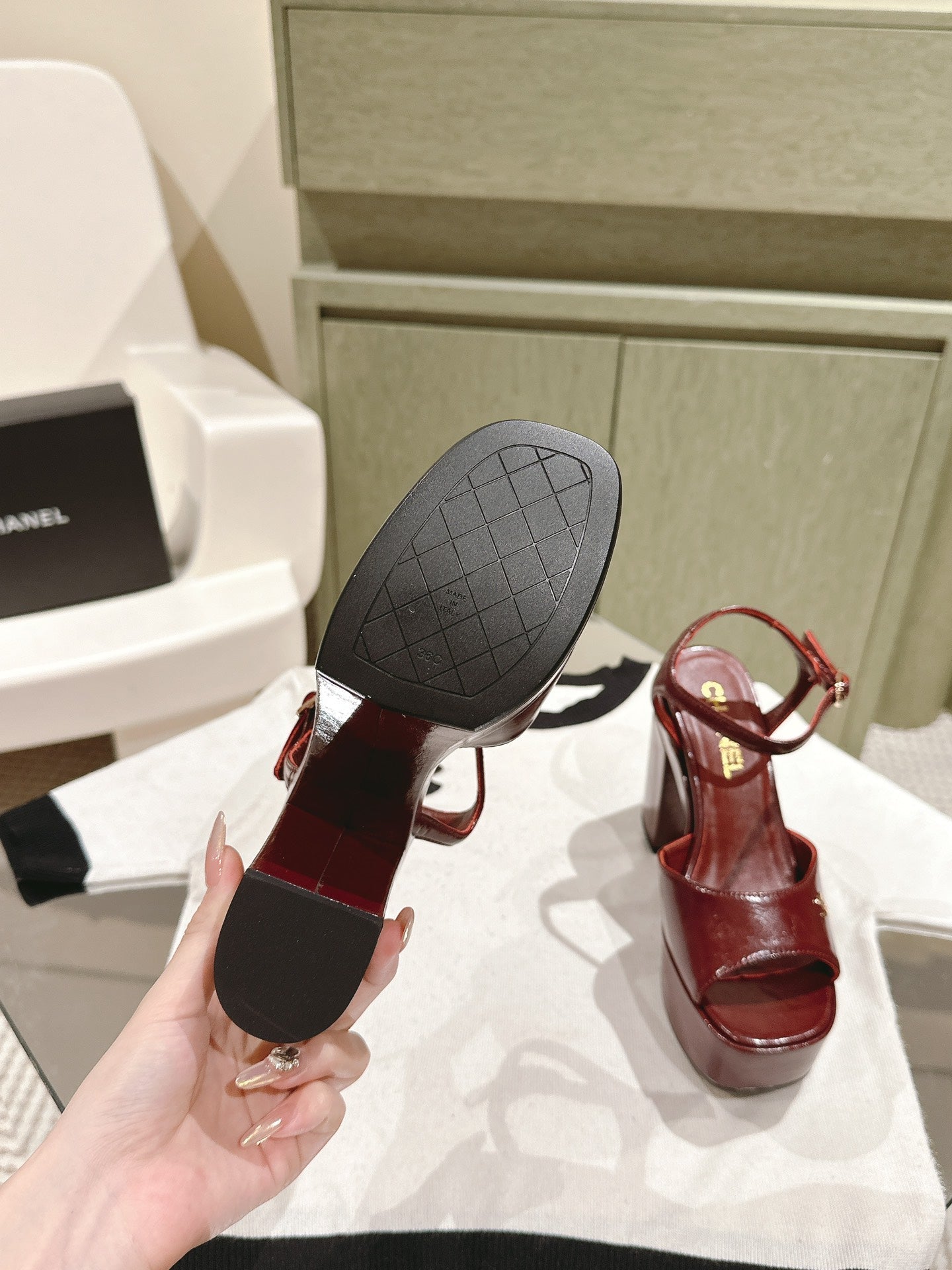 CC HIGH SANDAL WINE RED CALFSKIN - 35