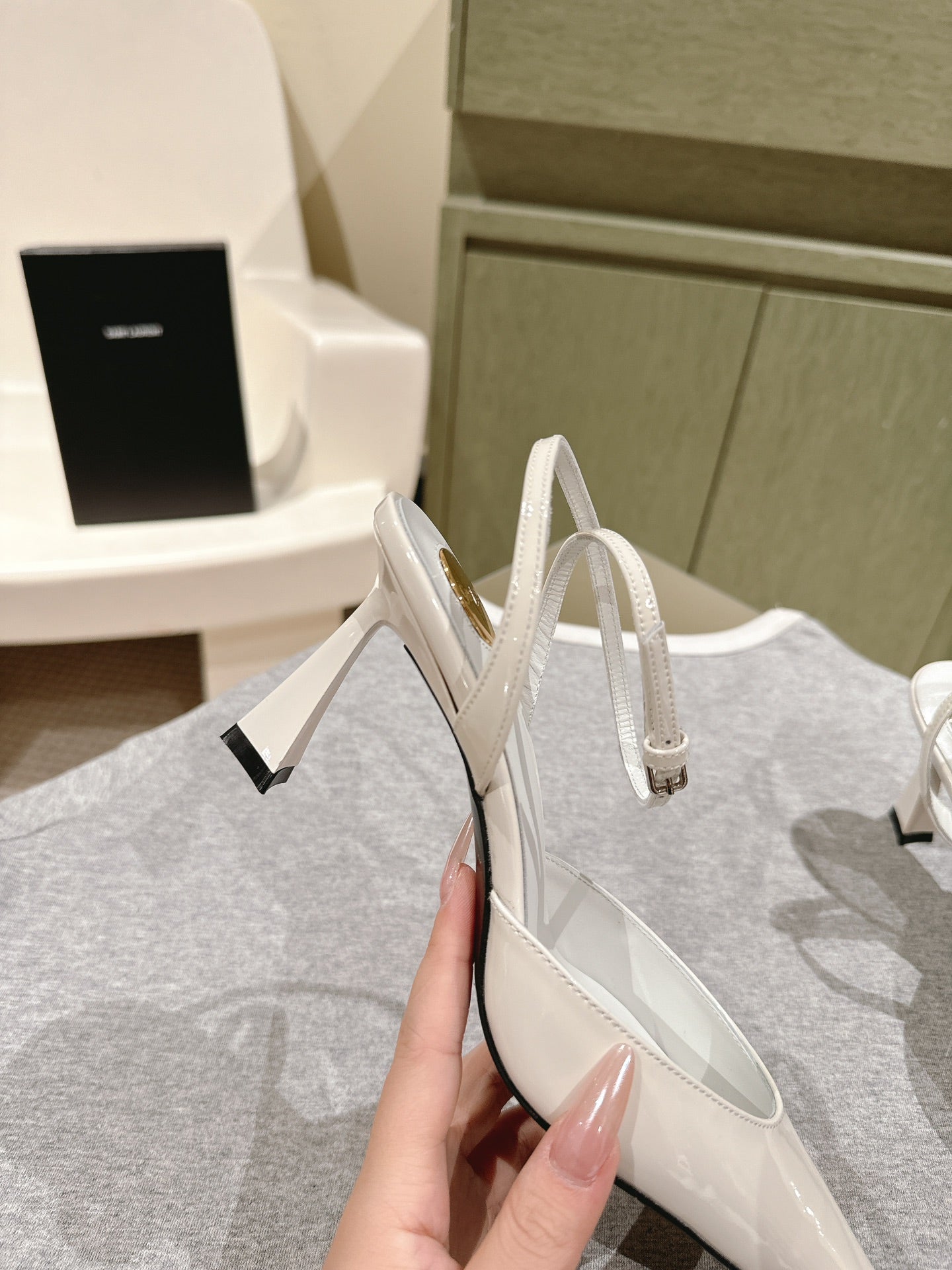 AIMÉE HIGH 8 CM SLINGBACK PUMPS IN WHITE PATENT CALFSKIN - 35
