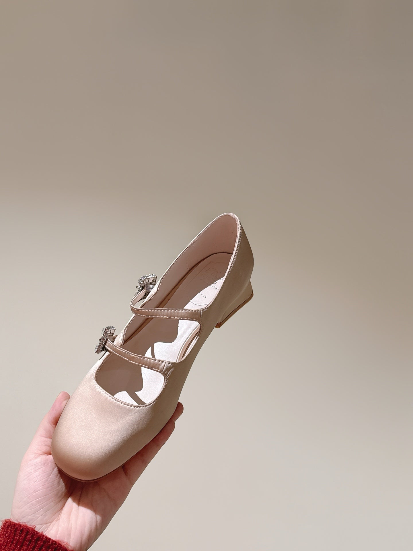 TRÈS VIVIER MARY JANE DOUBLE-STRAP IN NUDE SILK - 35