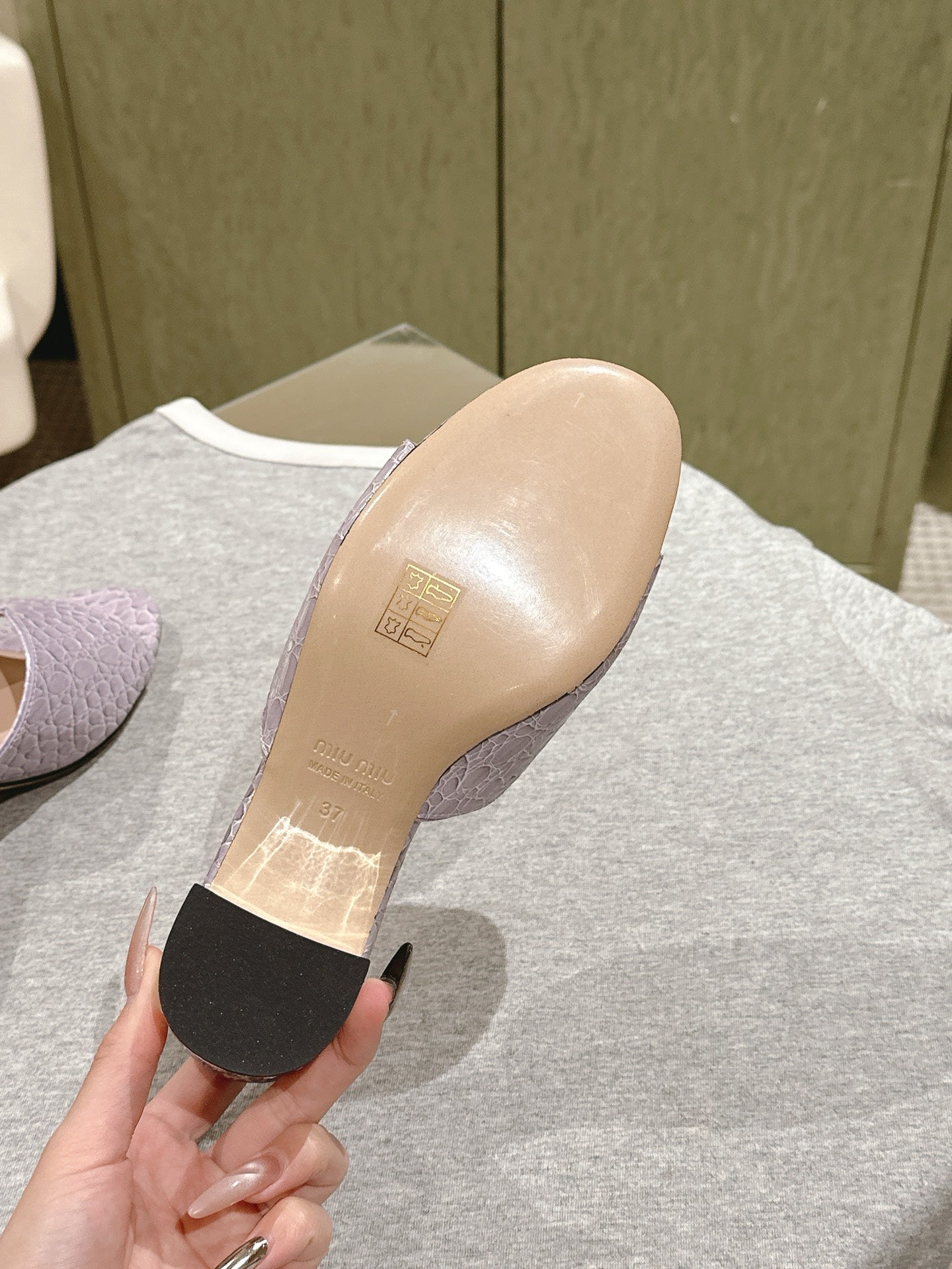 JEWELLED HEEL 55 MULE SANDALS IN PASTEL PURPLE CALFSKIN - 35
