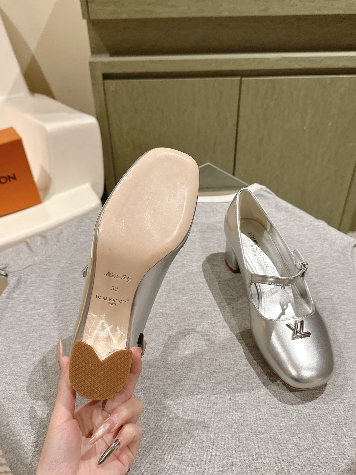 SWING HIGH MARY JANE 55 MM IN SILVER PATENT CALFSKIN - 35