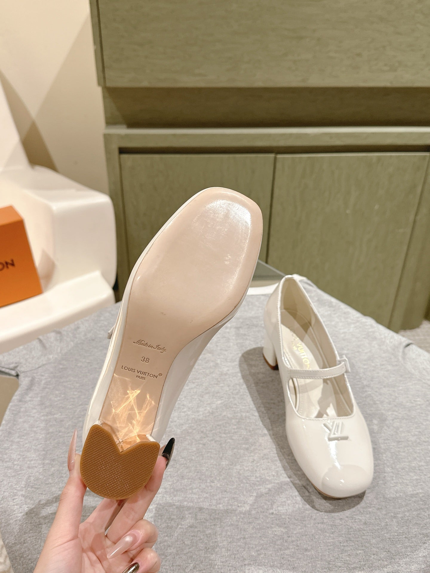 SWING HIGH MARY JANE 55 MM IN WHITE PATENT CALFSKIN - 35