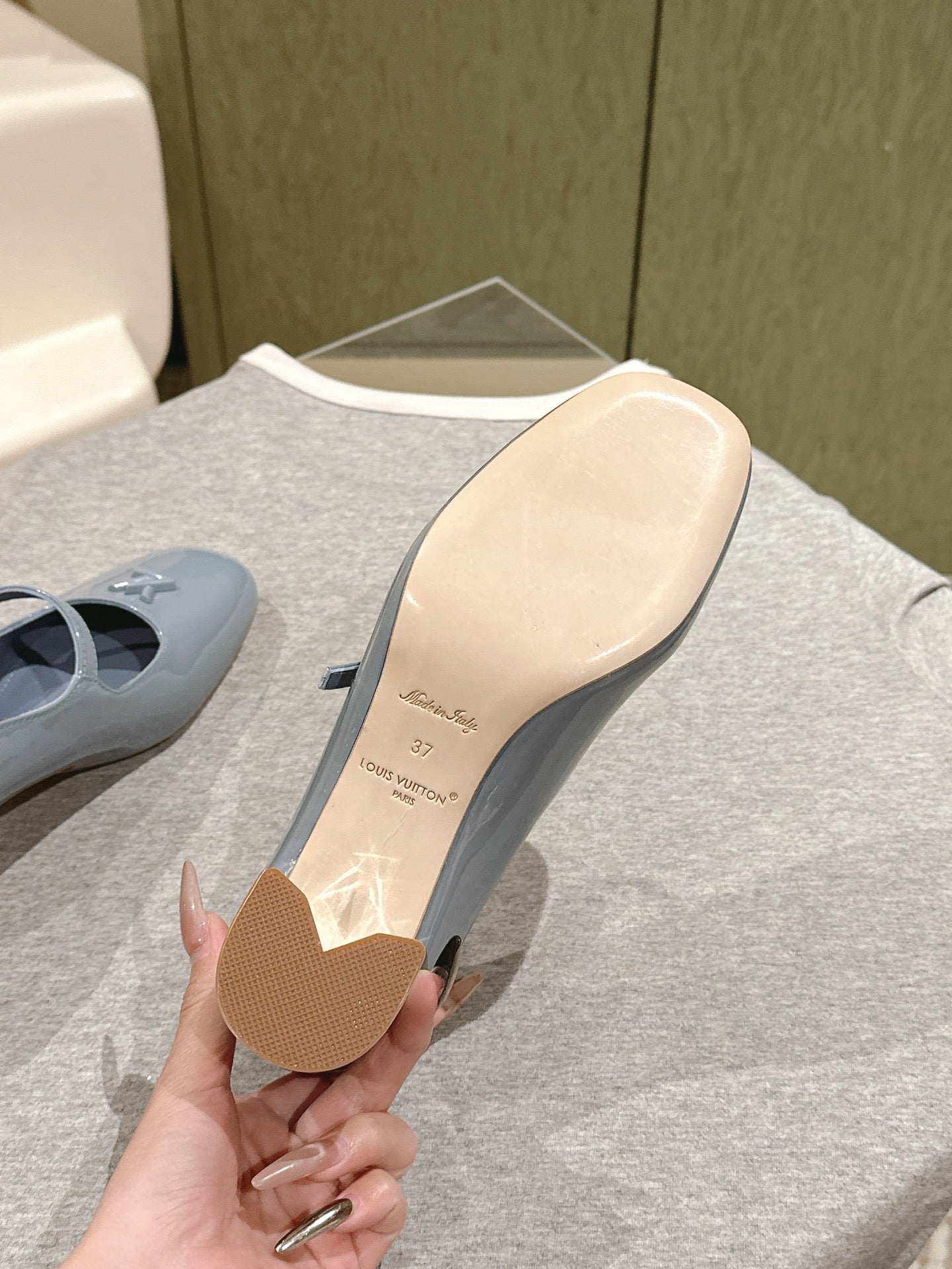 SWING HIGH MARY JANE 55 MM IN ICE BLUE PATENT CALFSKIN - 35