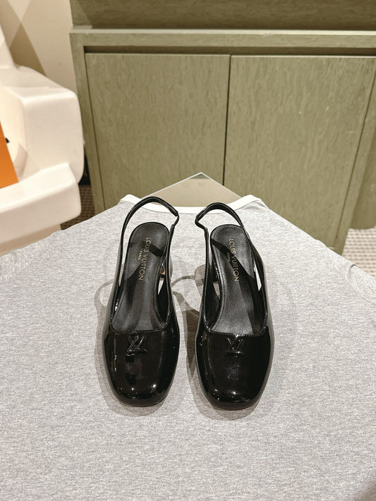 SWING SLINGBACK PUMP 55 MM IN BLACK PATENT CALFSKIN - 35