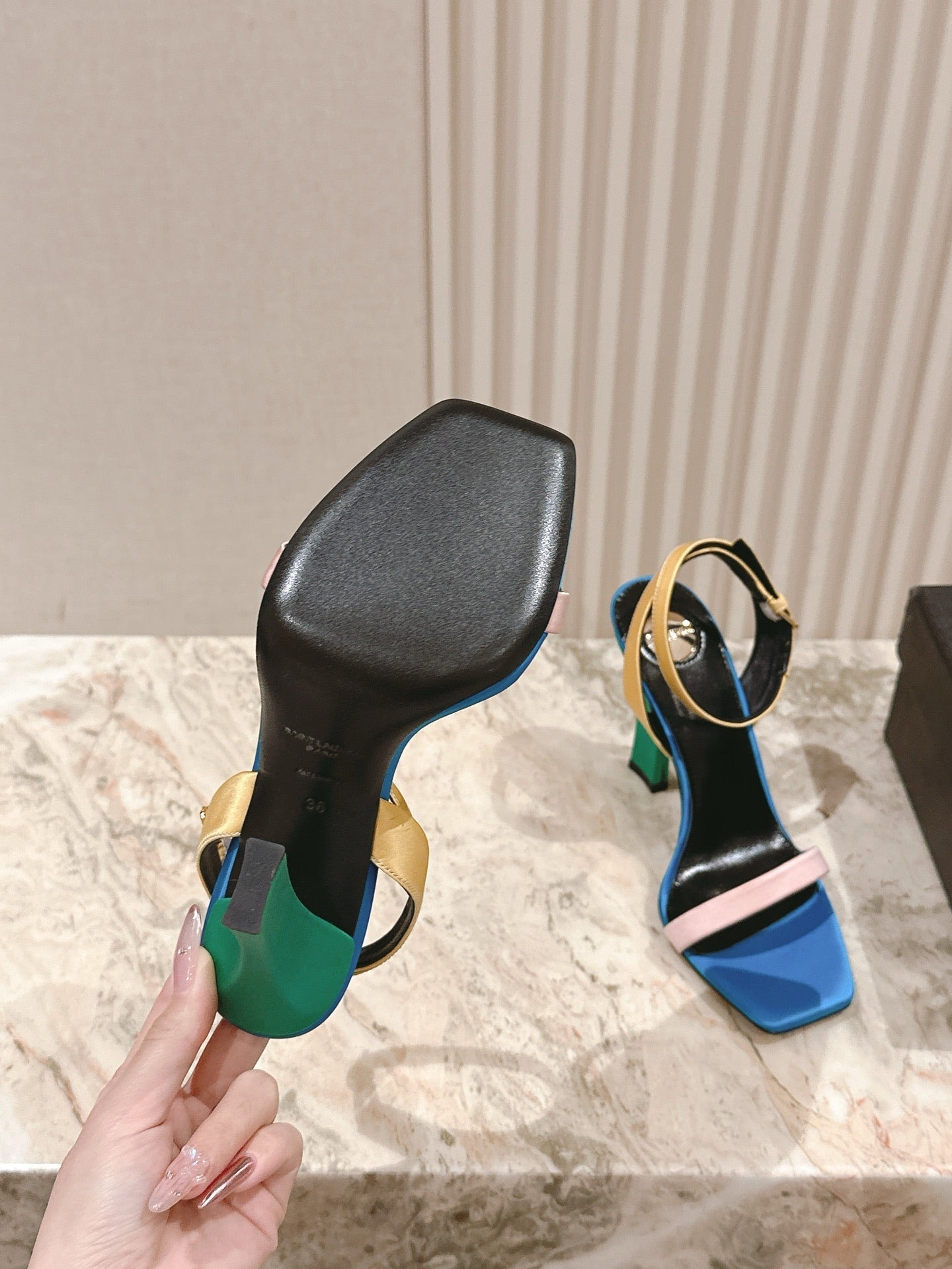 YSL 25S HIGH-HEEL SANDALS 100 MM IN MULTICOLOR SATIN STYLE 2 - 35