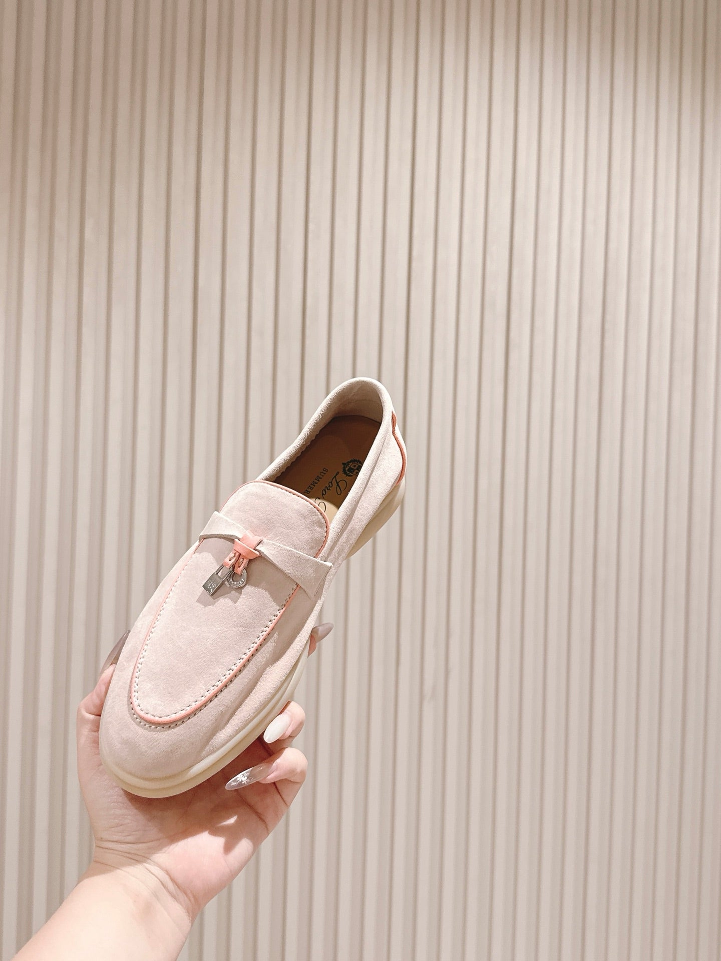 LP LOAFERS 25S IN SOFT BEIGE SUEDE WITH SILVER HARDWARE - 35