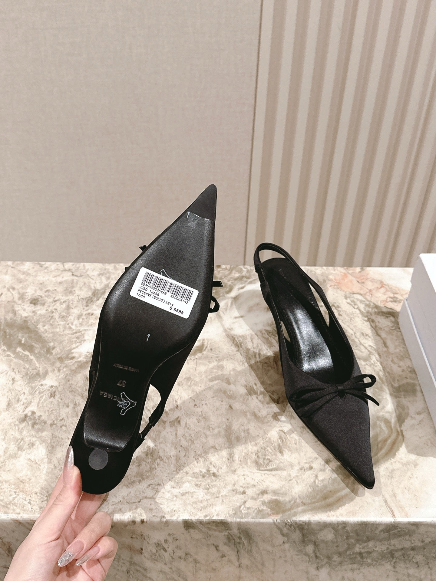 BALENCIAGA 25S HIGH SLINGBACK IN BLACK SATIN WITH SMALL BOW - 34 / 45 mm