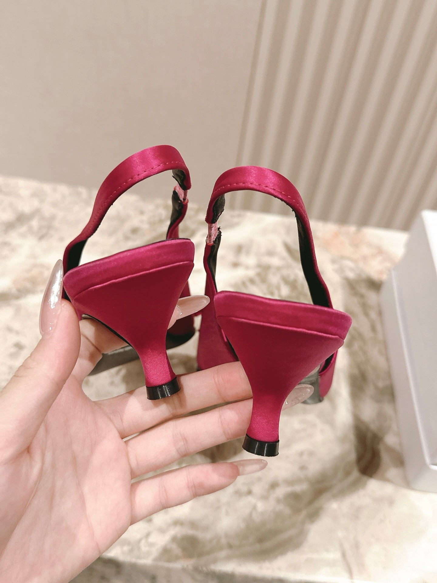 BALENCIAGA 25S HIGH SLINGBACK IN DARK PINK SATIN WITH SMALL BOW - 34 / 45 mm