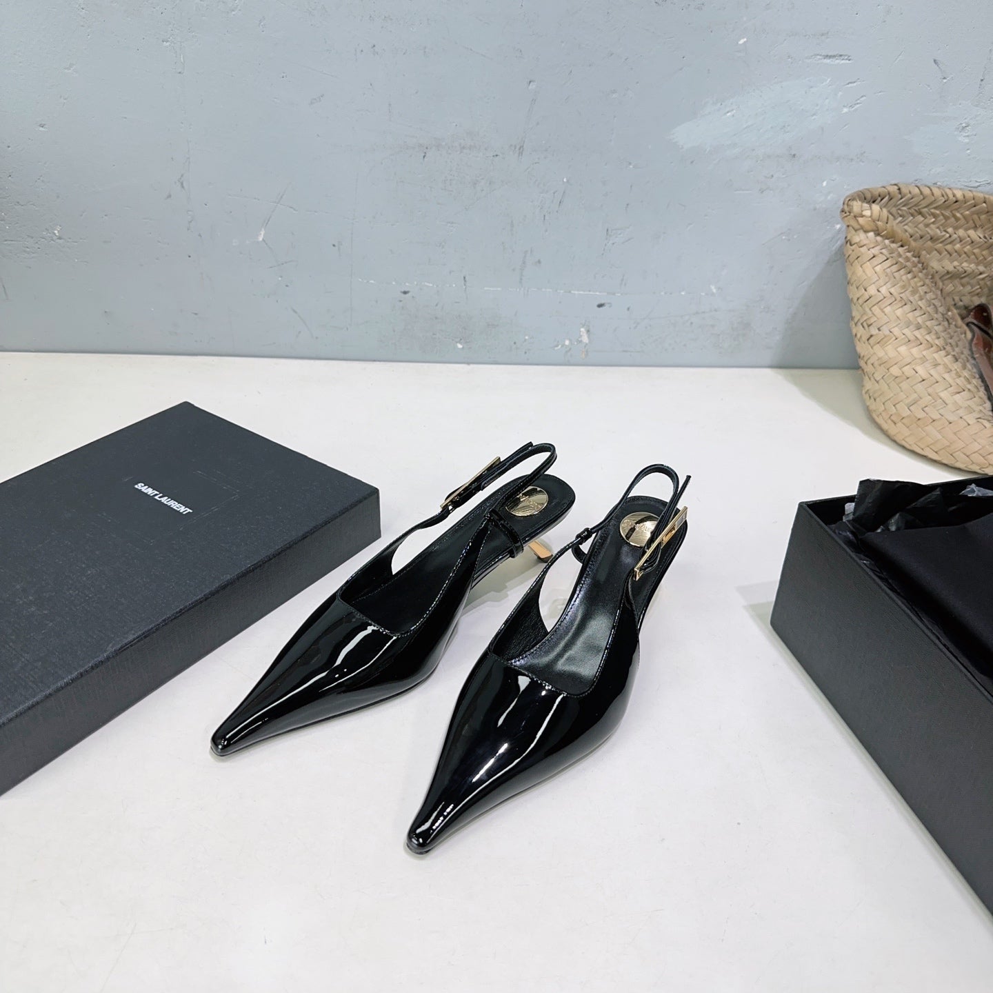 YSL 26S SLINGBACK HEELS 65 MM IN BLACK CALFSKIN