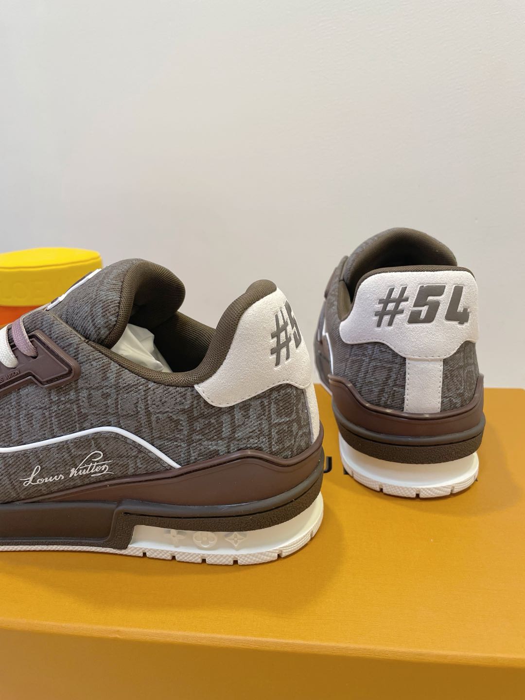 TRAINER SNEAKER IN WOOD BROWN MONOGRAM DENIM FABRIC - 35