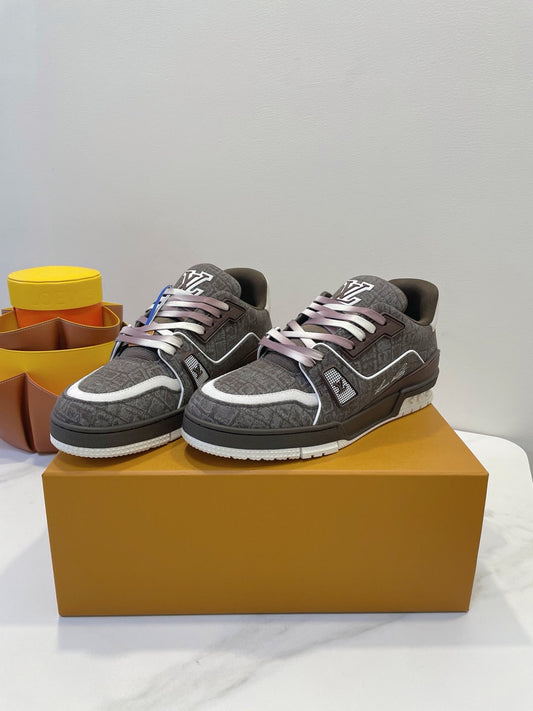 TRAINER SNEAKER IN WOOD BROWN MONOGRAM DENIM FABRIC - 35