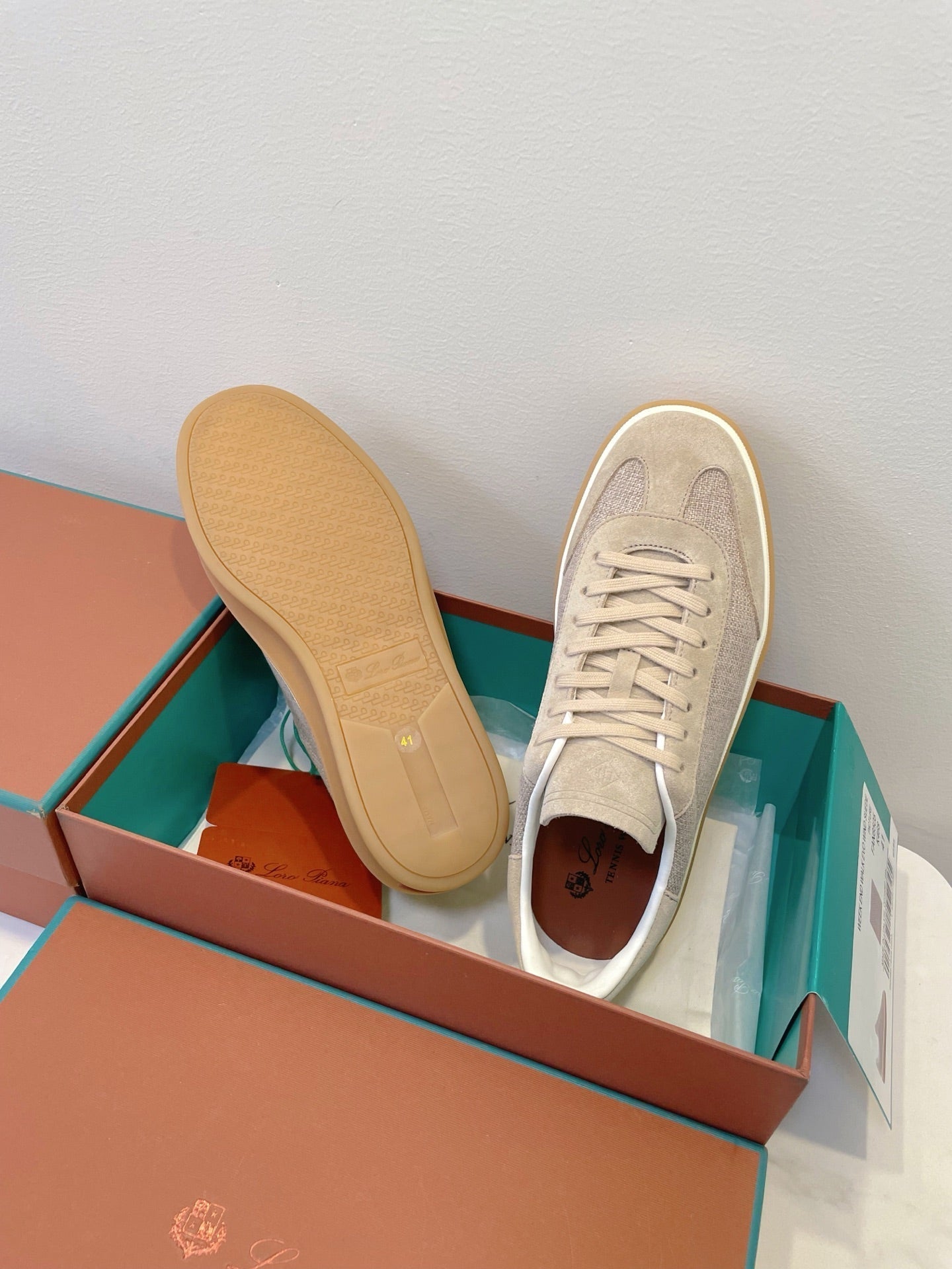 SNEAKERS IN LIGHT BEIGE SUEDE WITH CANVAS - 35