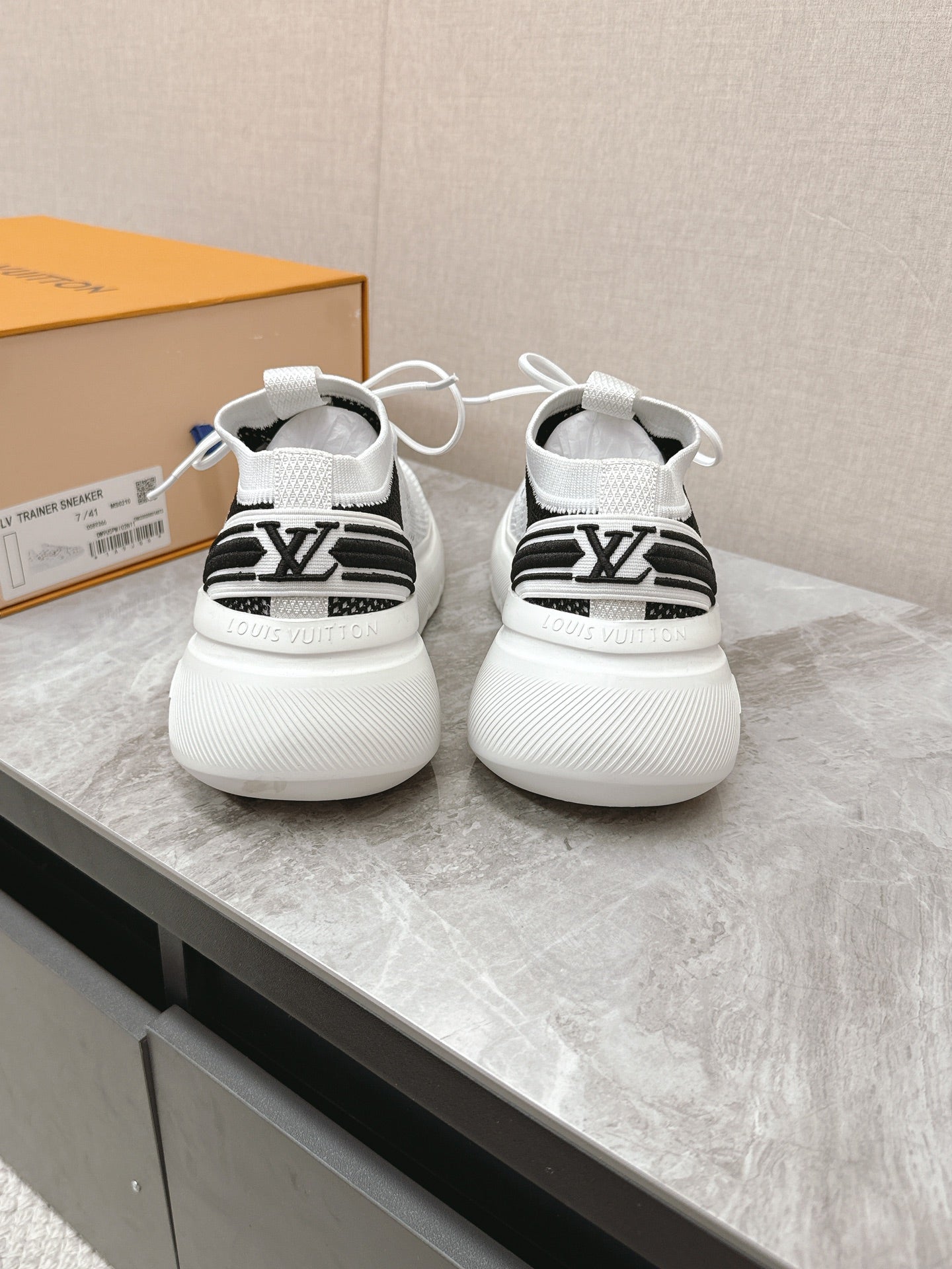 SNEAKERS IN WHITE DAMIER ELASTIC FABRIC - 39