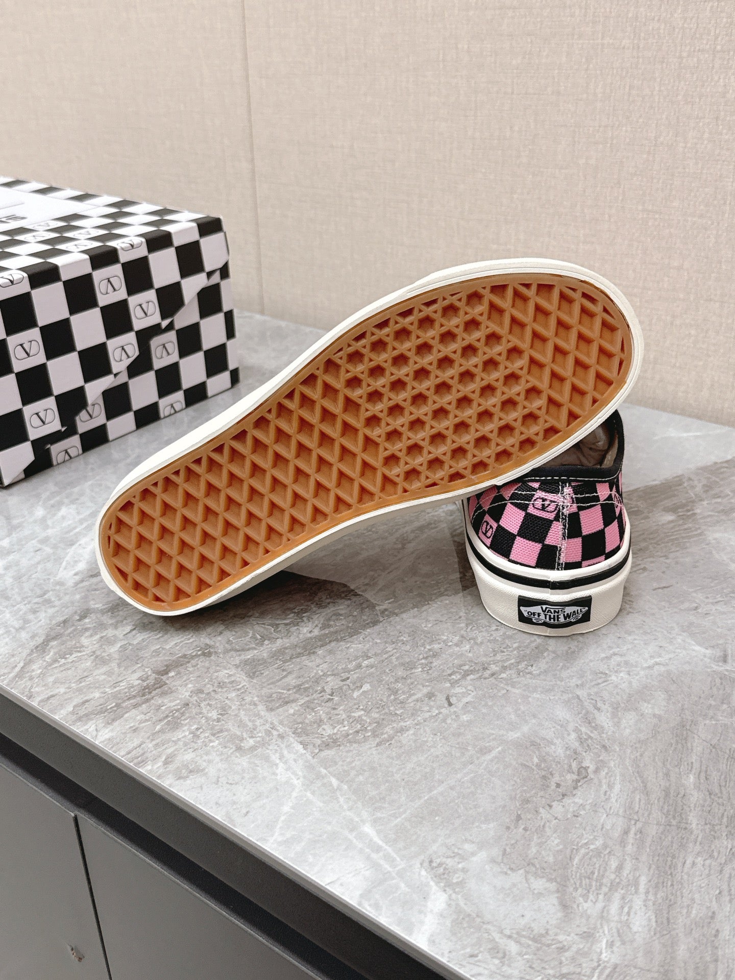 VALENTINO 25S GARAVANI X VANS SNEAKERS IN PINK MIX BLACK CANVAS - 35