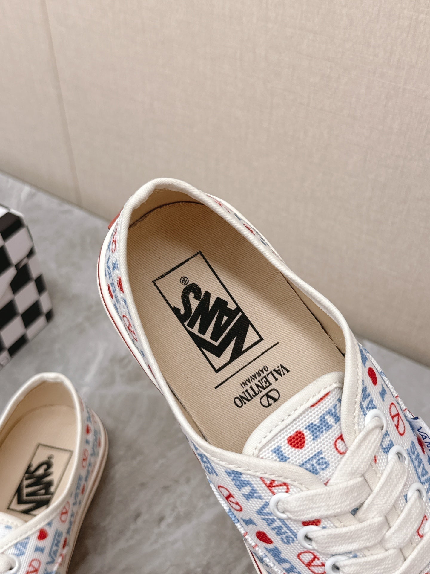 VALENTINO 25S GARAVANI X VANS SNEAKERS IN WHITE MIX BLUE CANVAS - 35
