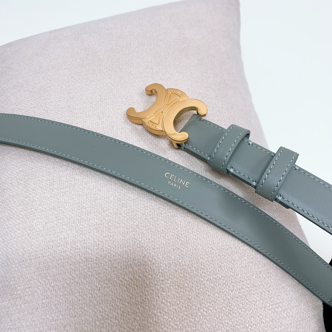 CL MEDIUM 25 MM TRIOMPHE BELT IN GRAY GREEN LEATHER GOLD HARDWARE - 30