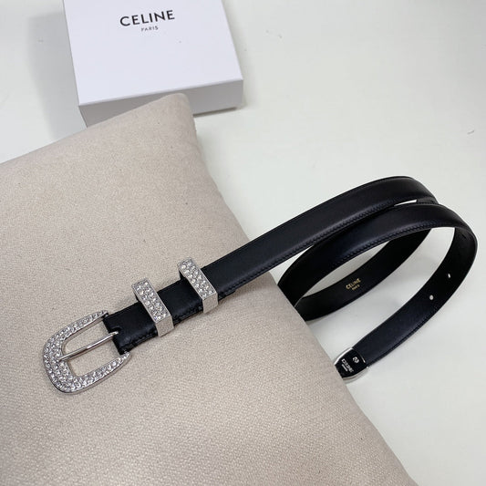 CL 25 MM MARCO BELT WITH STRASS IN BLACK CALFSKIN SILVER HARDWARE - 30