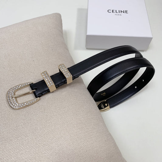 CL 25 MM MARCO BELT WITH STRASS IN BLACK CALFSKIN GOLD HARDWARE - 30