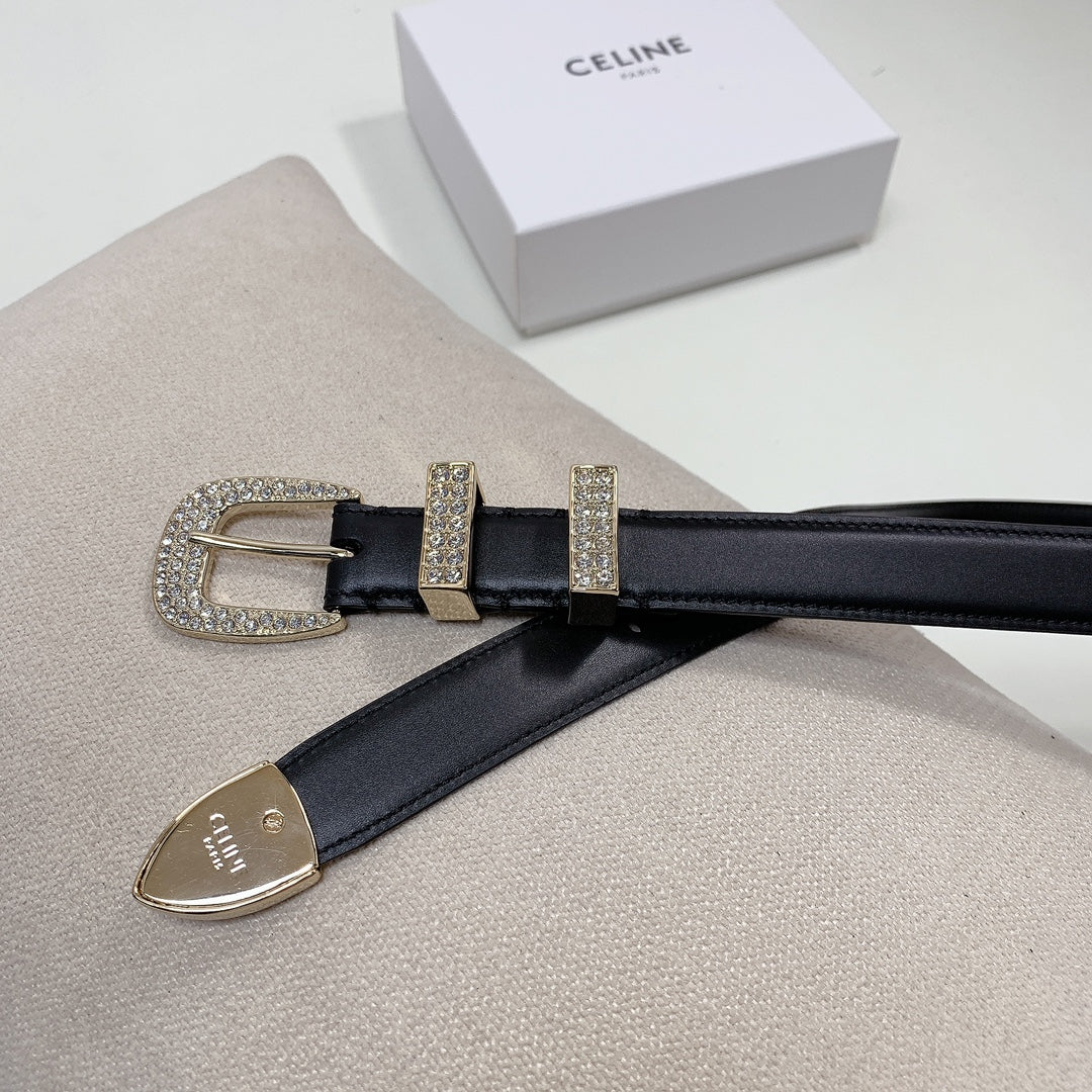 CL 25 MM MARCO BELT WITH STRASS IN BLACK CALFSKIN GOLD HARDWARE - 30