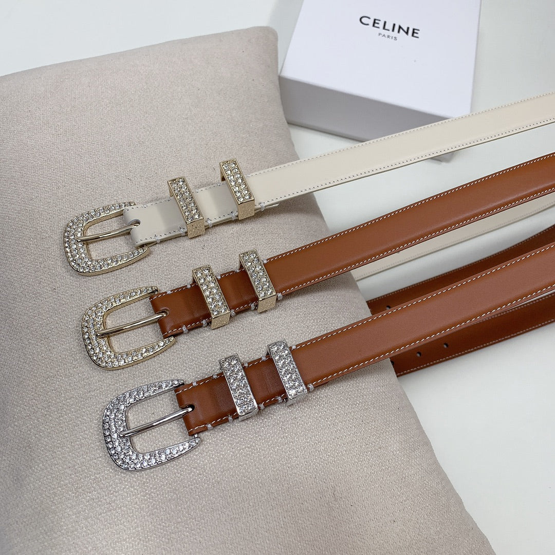 CL 25 MM MARCO BELT WITH STRASS IN WHTE CALFSKIN GOLD HARDWARE - 30