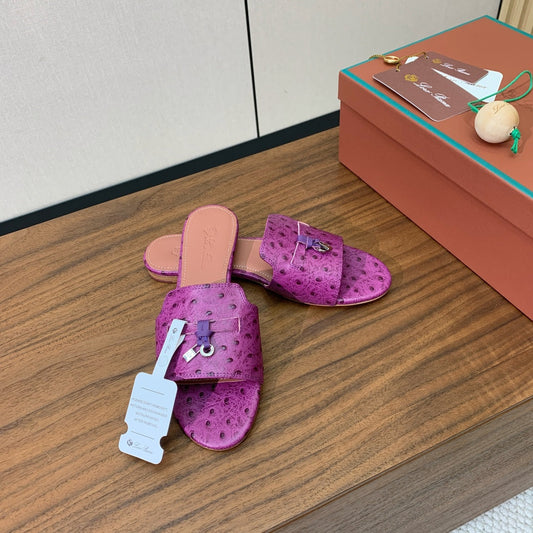 FLAT SLIPPERS IN PURPLE LAMBSKIN OSTRICH SKIN - 34