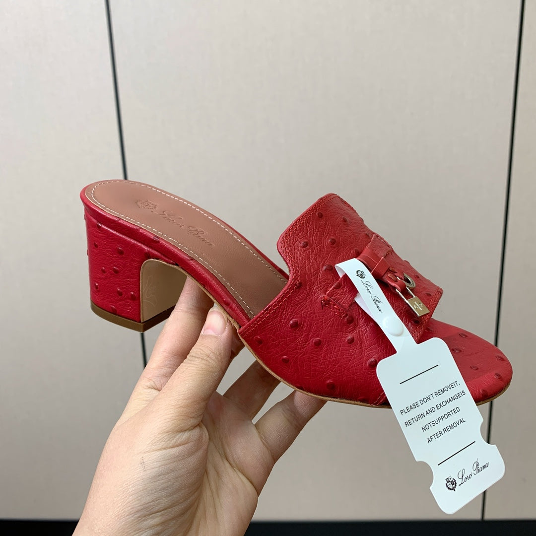 HIGH HEEL IN RED LAMBSKIN OSTRICH SKIN - 34