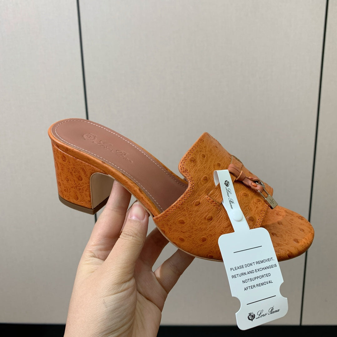 HIGH HEEL IN ORANGE LAMBSKIN OSTRICH SKIN - 34