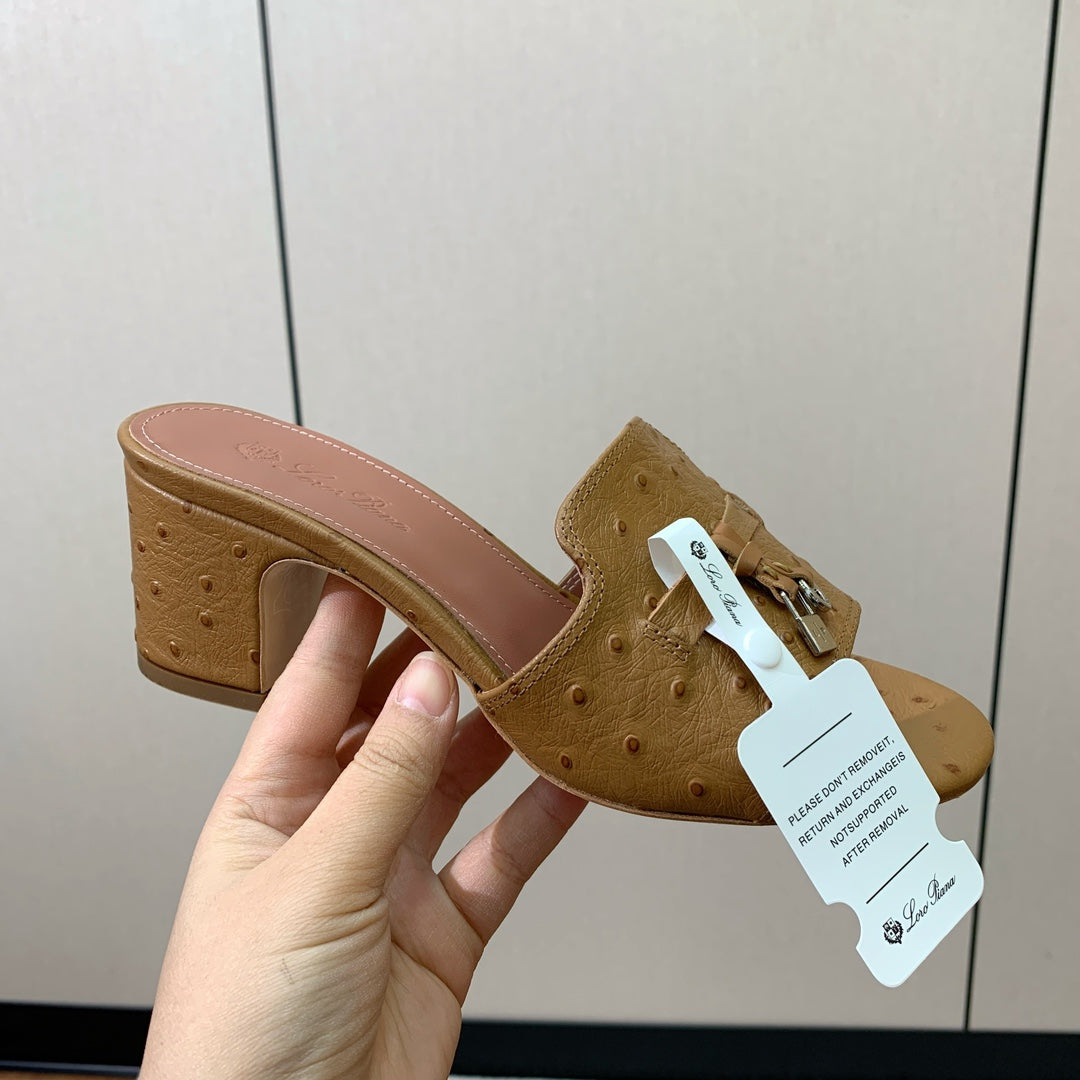 HIGH HEEL IN LIGHT BROWN LAMBSKIN OSTRICH SKIN - 34