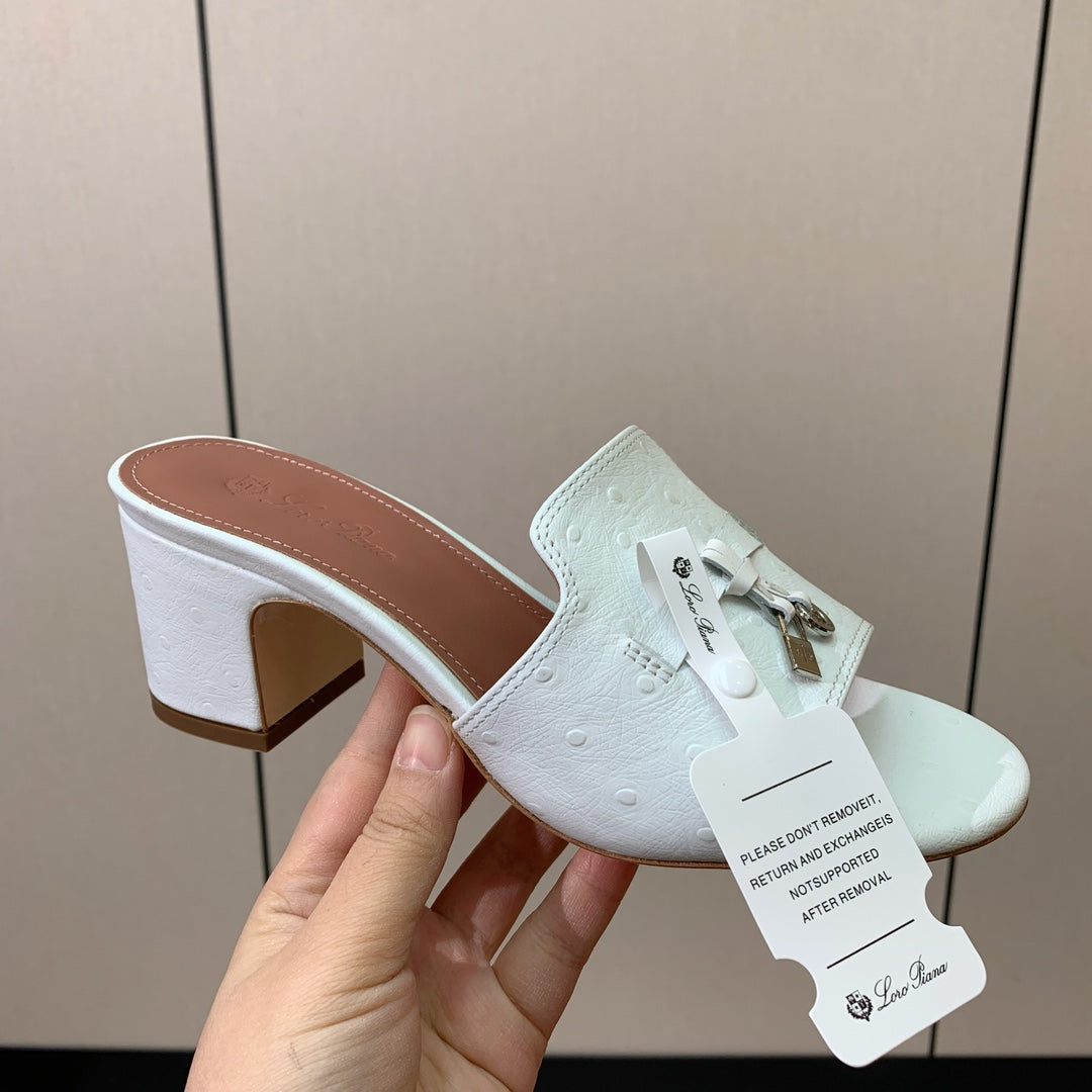 HIGH HEEL IN WHITE LAMBSKIN OSTRICH SKIN - 34