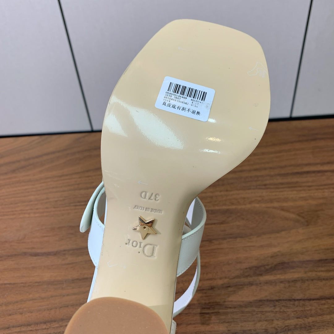 THREE-STRAP HIGH-HEELED EMBROIDERED SANDALS WHITE - 34 / 8 cm