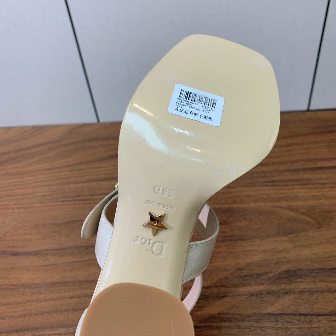 THREE-STRAP HIGH-HEELED EMBROIDERED SANDALS NUDE BEIGE - 34 / 8 cm
