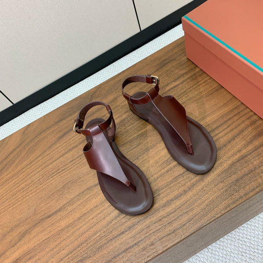 FLIP FLOPS SANDAL IN BROWN CALFSKIN - 35