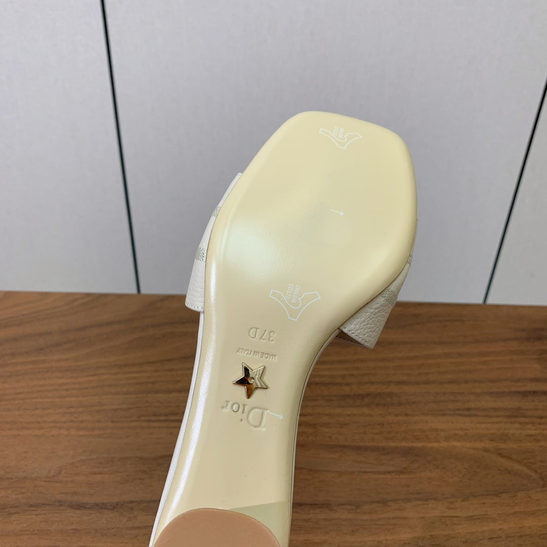 DIOR 25S HIGH-HEEL SANDALS 40 MM IN CREAM WHITE CALFSKIN - 34