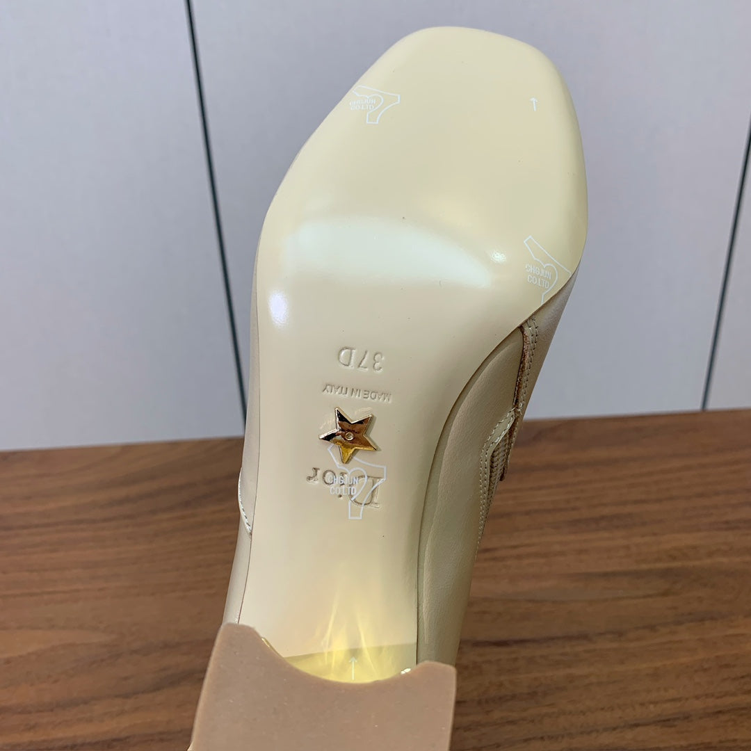 DIOR 25S ANKLE BOOTS 80 MM IN BEIGE CALFSKIN WITH GOLD HARDWARE - 35