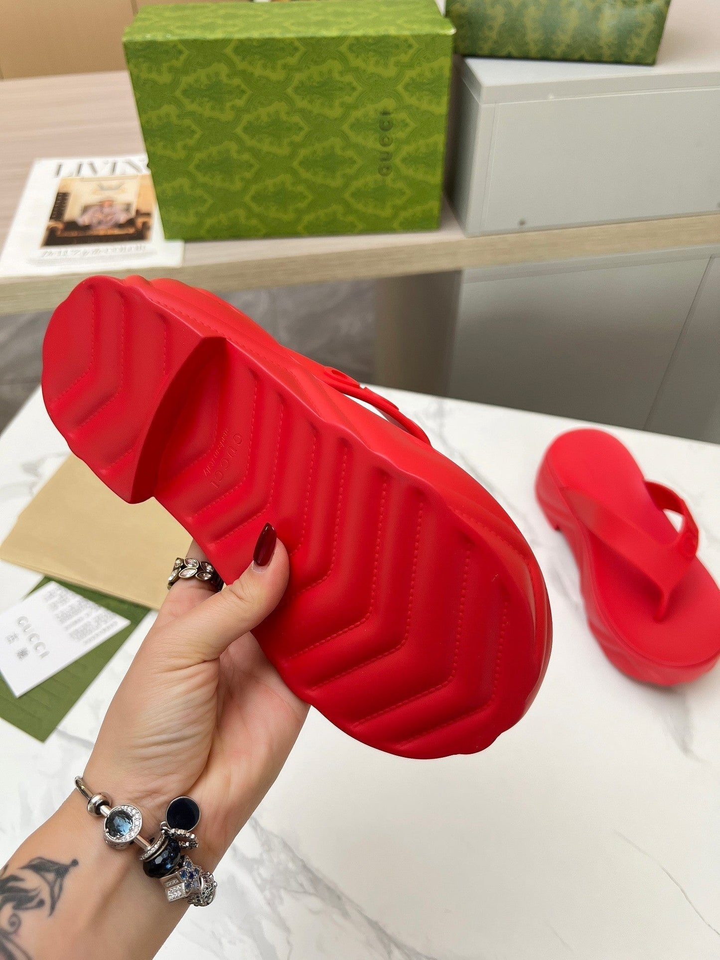 THONG PLATFORM IN RUBY RED IMPORTED TPU - 35