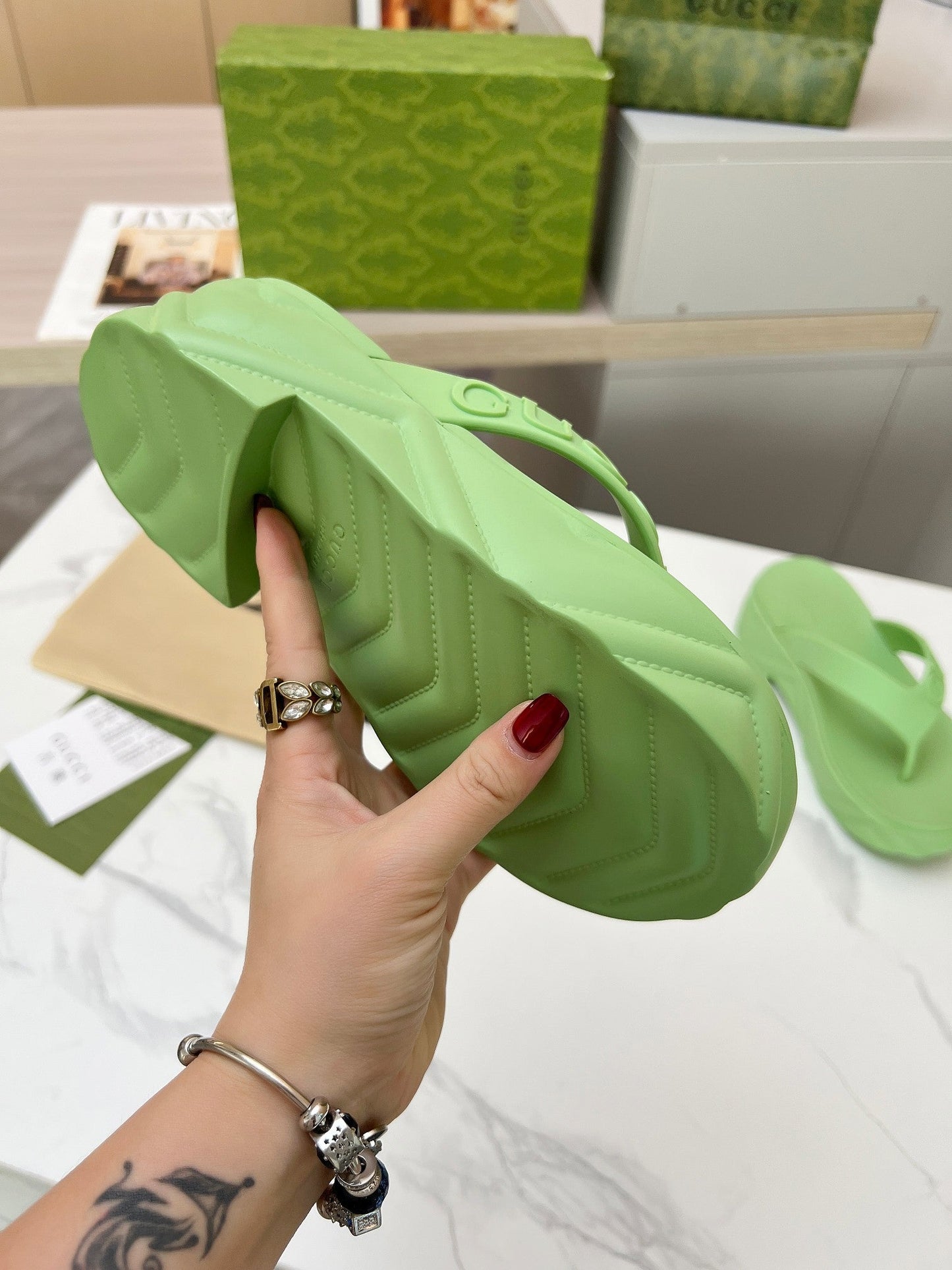 THONG PLATFORM IN PISTACHIO GREEN IMPORTED TPU - 35