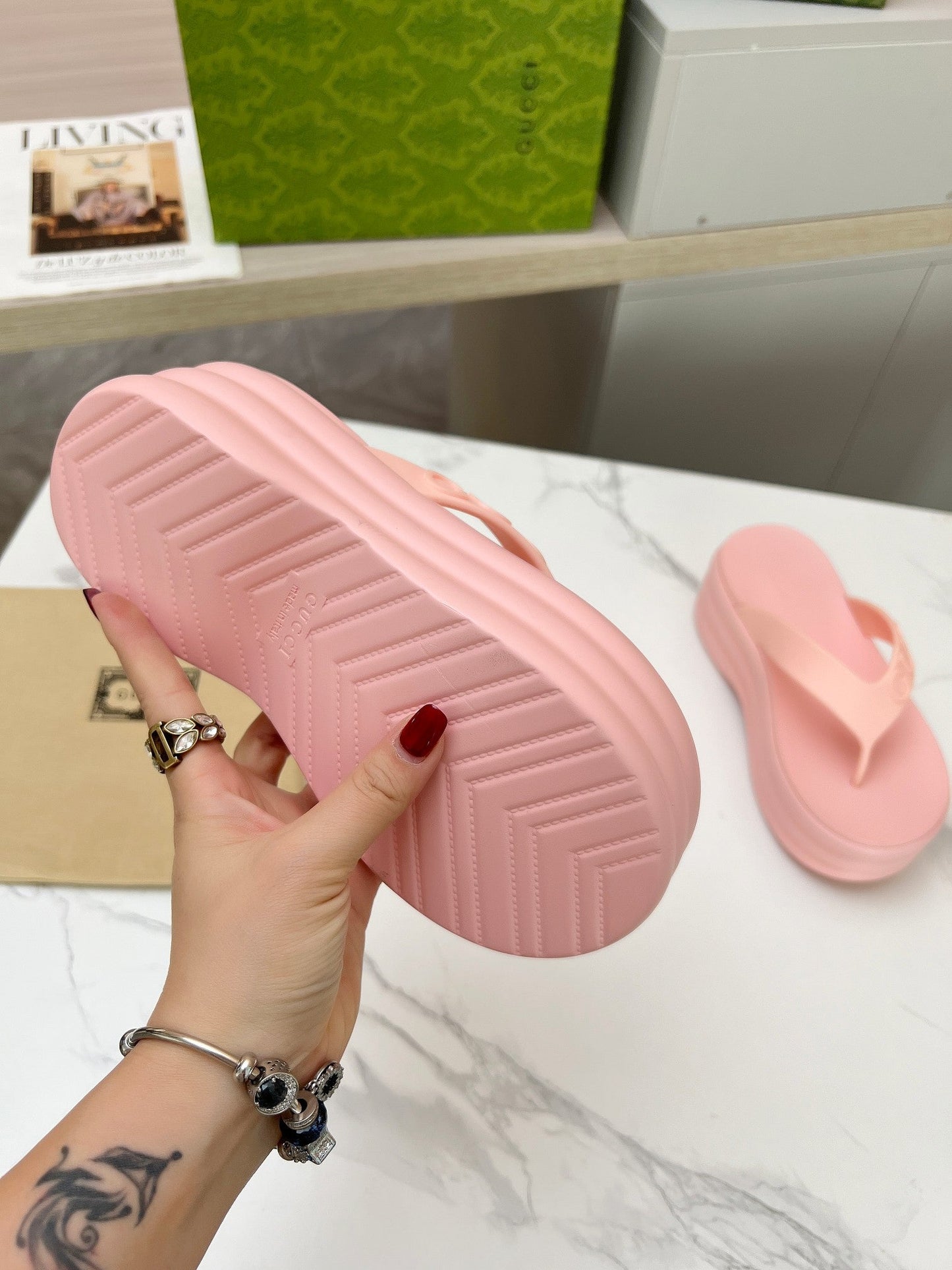 THONG PLATFORM 5 CM IN LIGHT PINK IMPORTED TPU - 35