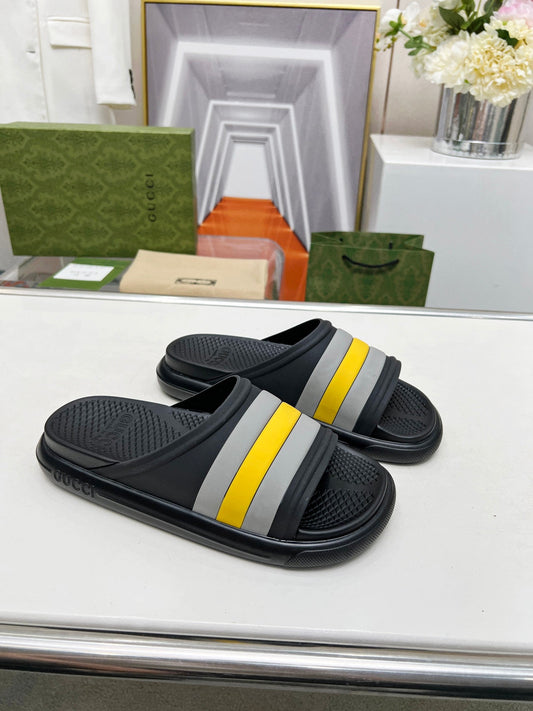 PLATFORM SLIPPERS IN BLACK MIX GRAY AND YELLOW IMPORTED TPU - 35