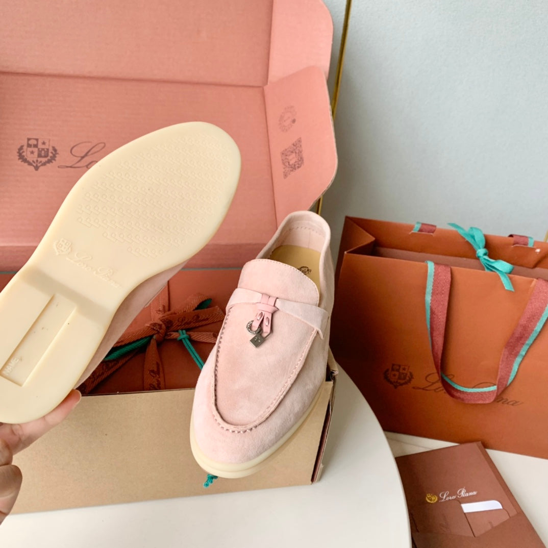 Loro Piana Light Pink Suede Summer Charms Walk Loafers - 35