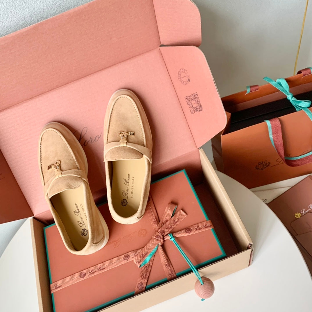 Loro Piana Beige Suede Summer Charms Walk Loafers - 35