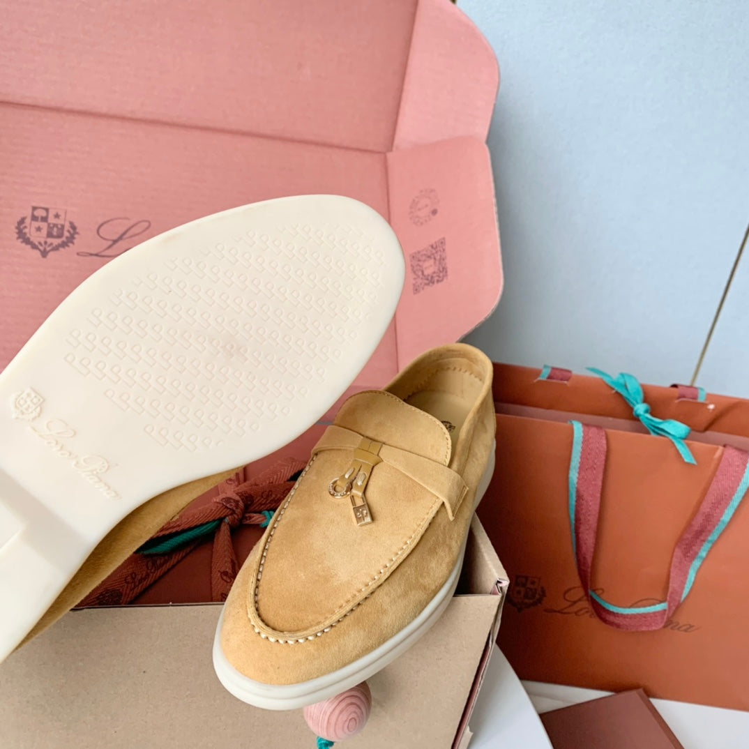 Loro Piana Dark Beige Suede Summer Charms Walk Loafers - 35