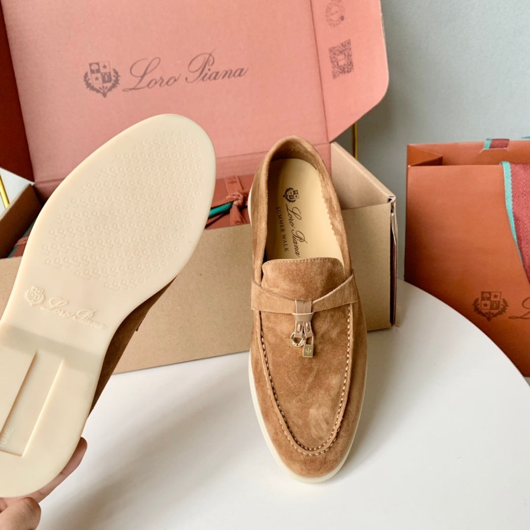 Loro Piana Camel Suede Summer Charms Walk Loafers - 35