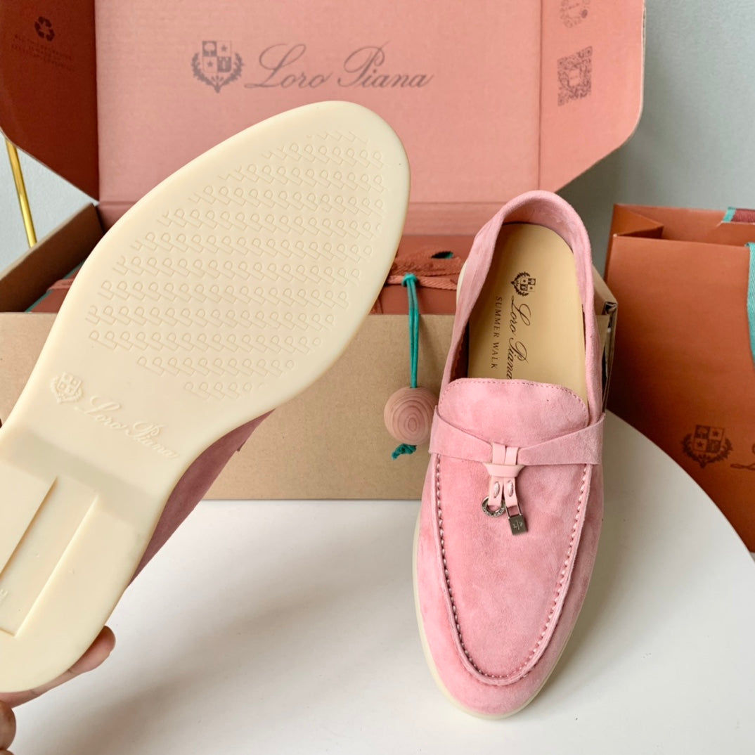 Loro Piana Pink Suede Summer Charms Walk Loafers - 35