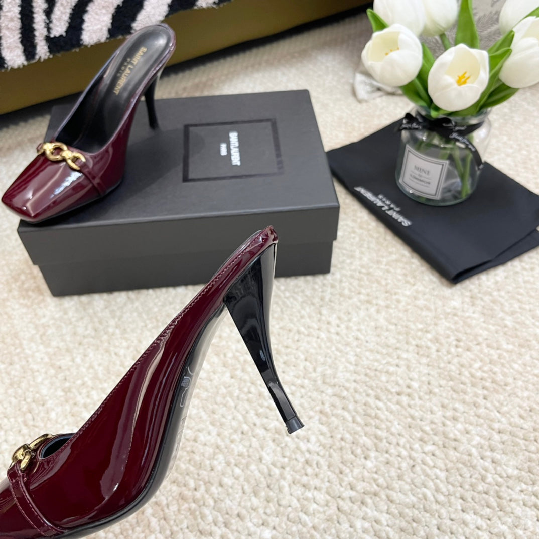 SL SQUARE TOE MULES WINE CALFSKIN - 35